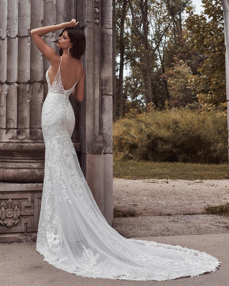 121104 fitted sparkly wedding dress with open back and spaghetti straps2